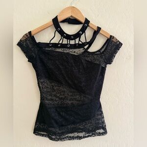 Black Lace Short Sleeve Top